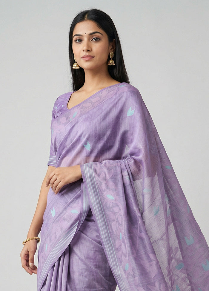Purple Dupion Silk Saree With Blouse Piece