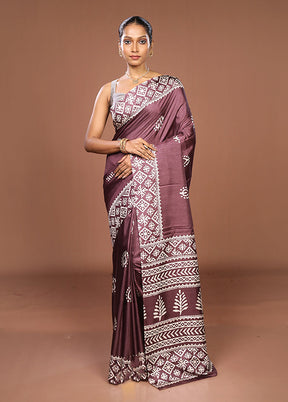 Purple Chanderi Cotton Saree With Blouse Piece