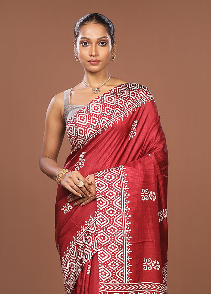 Maroon Chanderi Cotton Saree With Blouse Piece