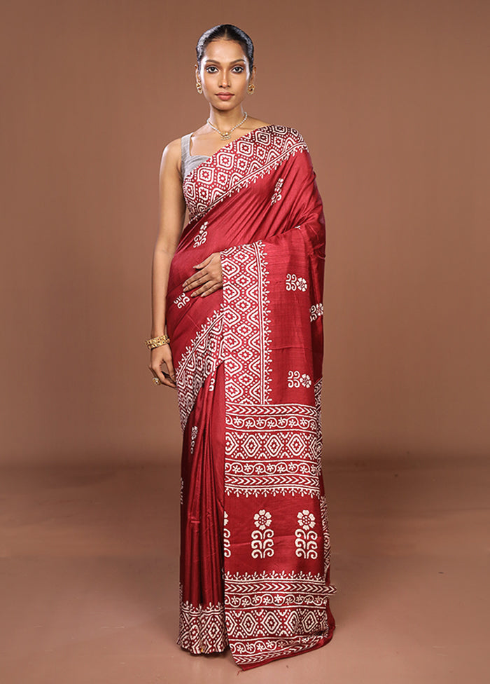 Maroon Chanderi Cotton Saree With Blouse Piece