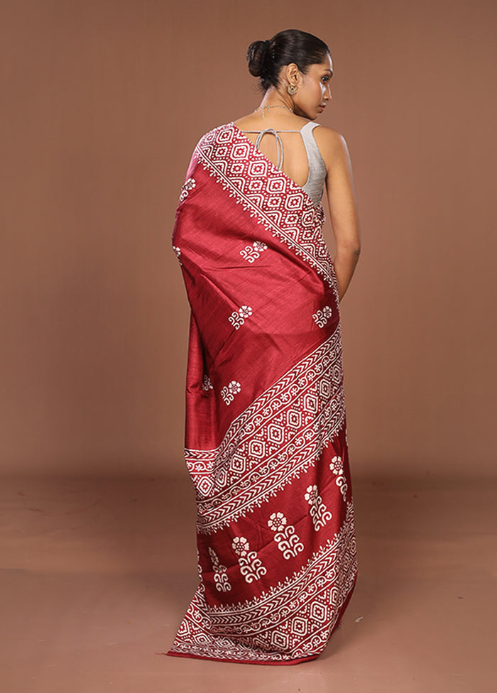 Maroon Chanderi Cotton Saree With Blouse Piece