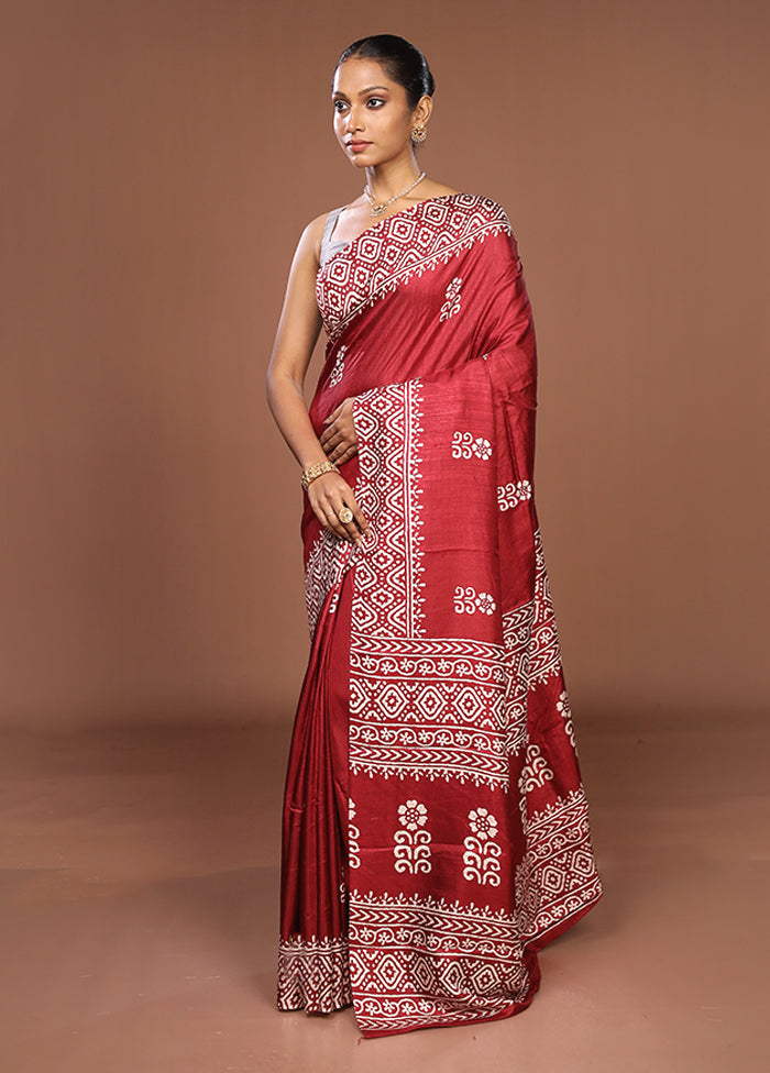 Maroon Chanderi Cotton Saree With Blouse Piece