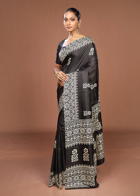Black Chanderi Cotton Saree With Blouse Piece