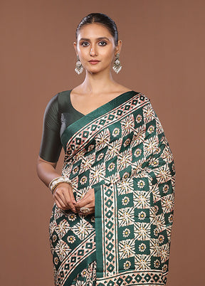 Green Chanderi Cotton Saree With Blouse Piece