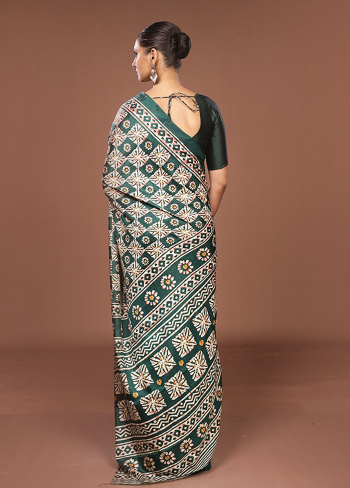 Green Chanderi Cotton Saree With Blouse Piece