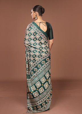 Green Chanderi Cotton Saree With Blouse Piece