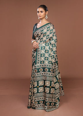 Green Chanderi Cotton Saree With Blouse Piece