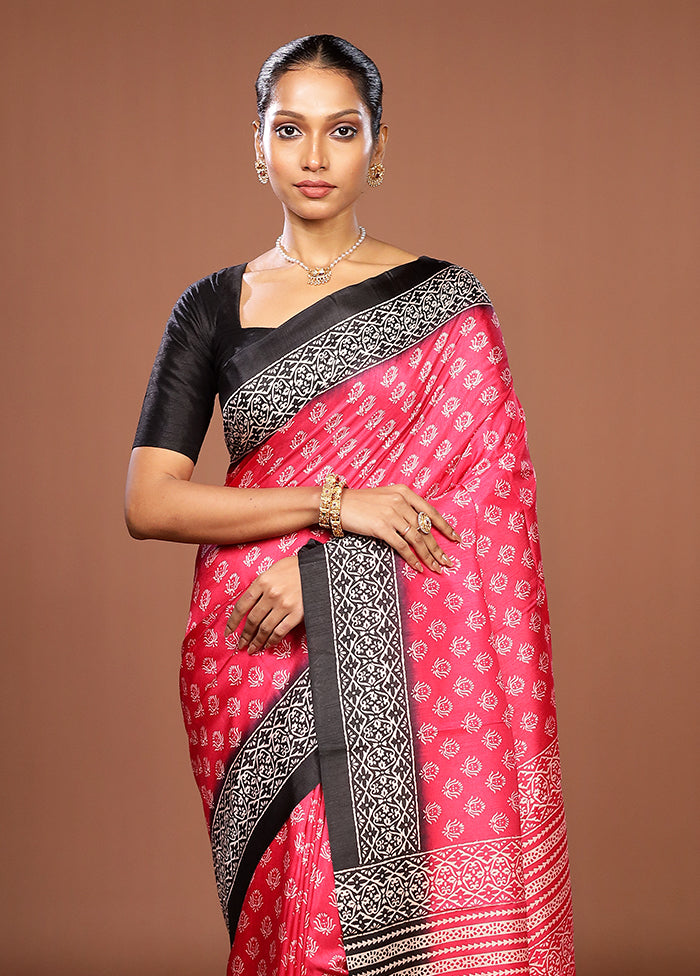 Pink Chanderi Cotton Saree With Blouse Piece