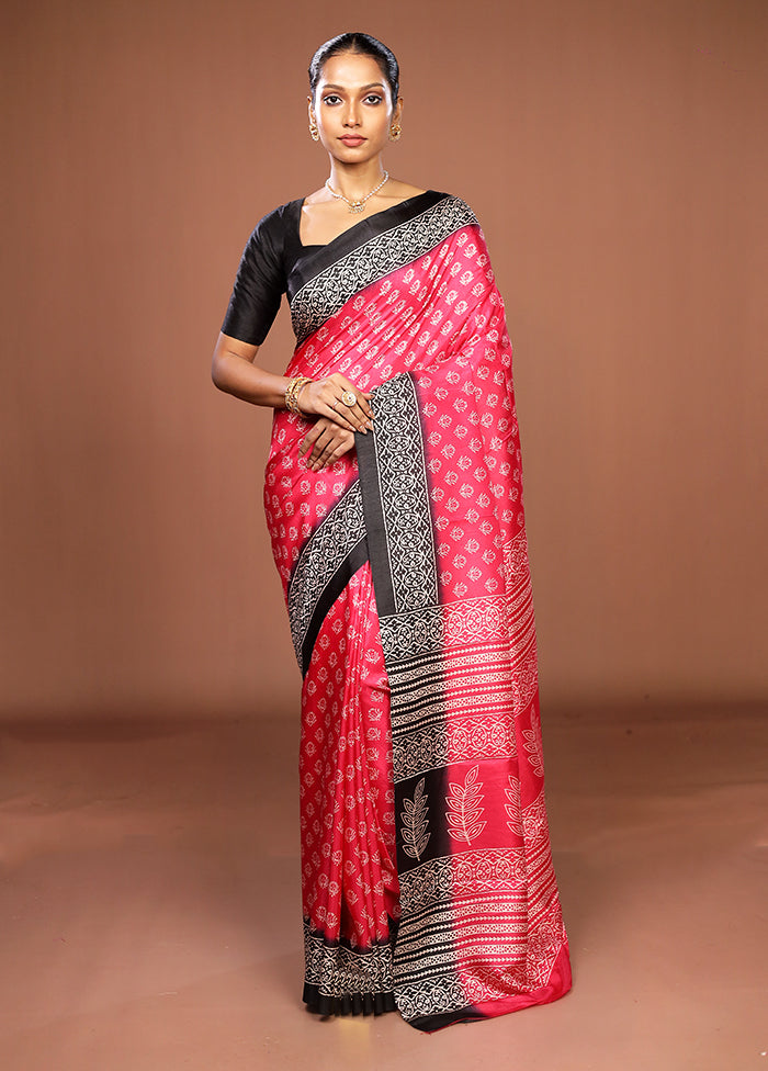 Pink Chanderi Cotton Saree With Blouse Piece