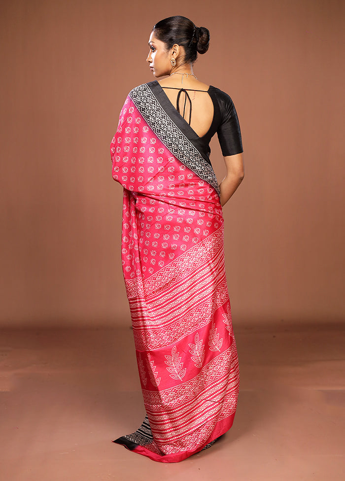 Pink Chanderi Cotton Saree With Blouse Piece
