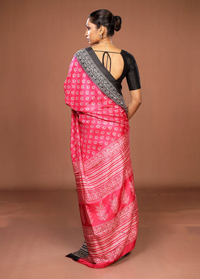 Pink Chanderi Cotton Saree With Blouse Piece