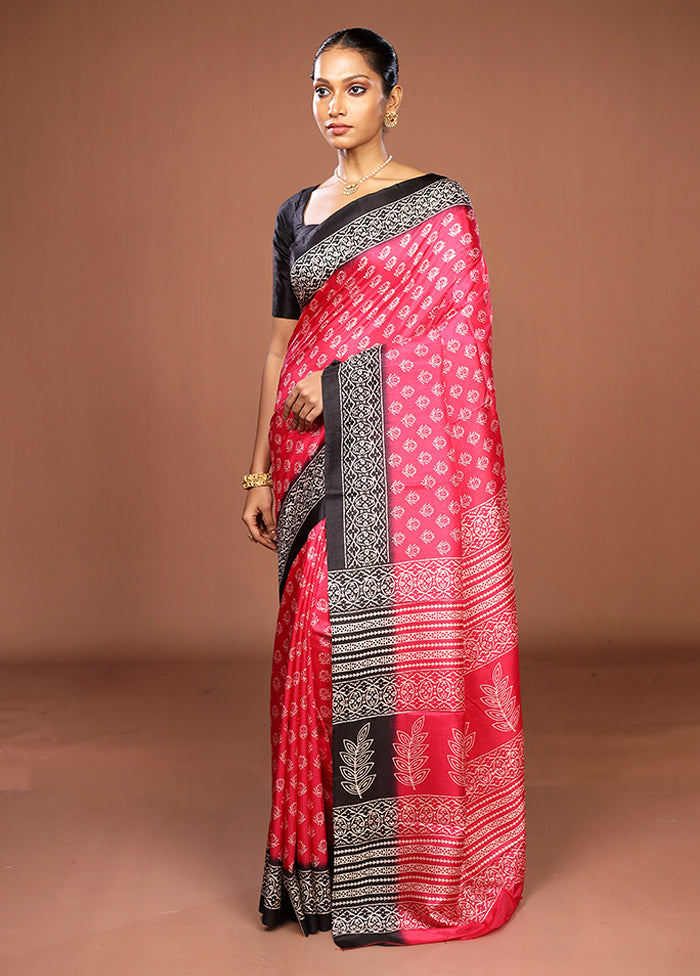 Pink Chanderi Cotton Saree With Blouse Piece