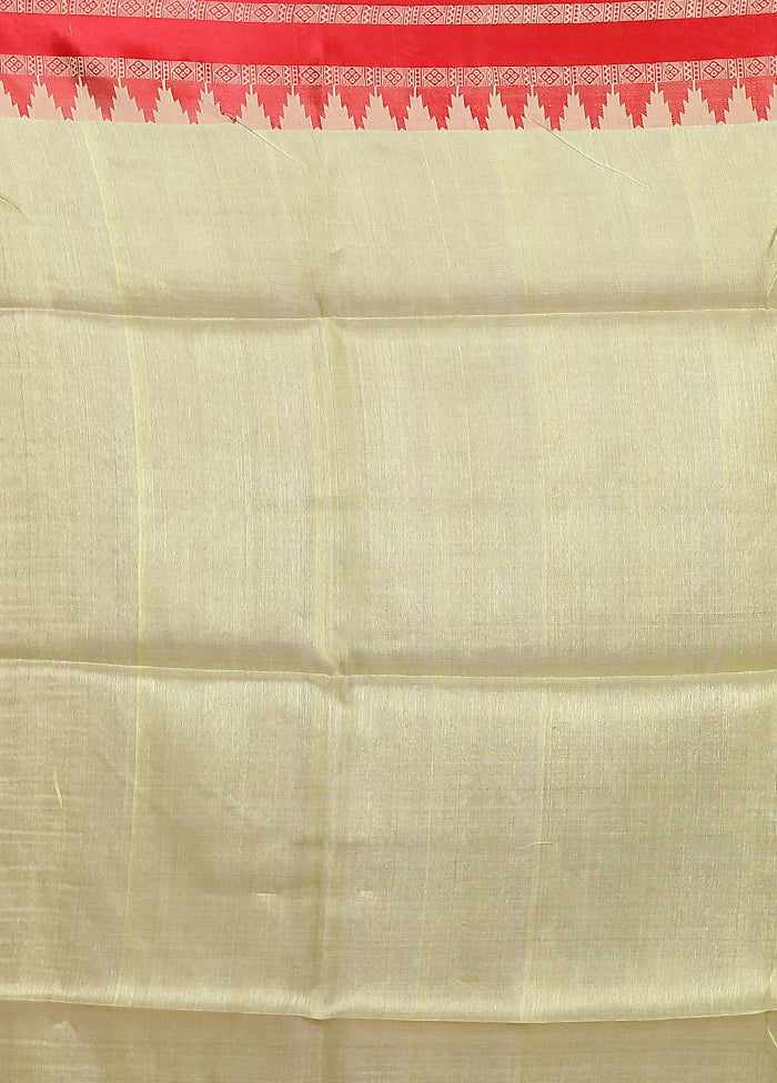 Green Handloom Tussar Pure Silk Saree With Blouse Piece
