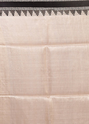 Cream Handloom Tussar Pure Silk Saree With Blouse Piece