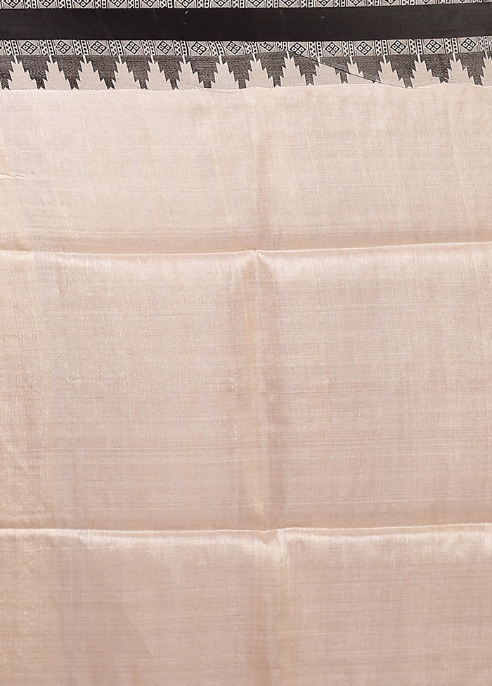 Cream Handloom Tussar Pure Silk Saree With Blouse Piece