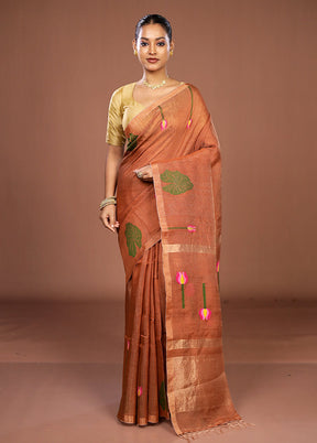 Rust Linen Silk Saree With Blouse Piece