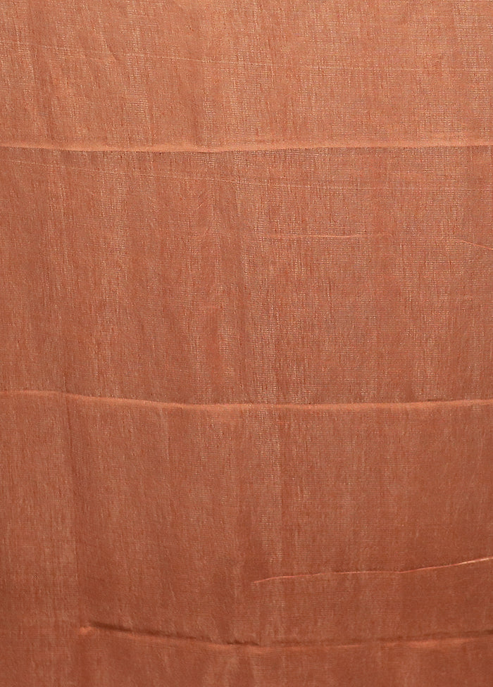 Rust Linen Silk Saree With Blouse Piece