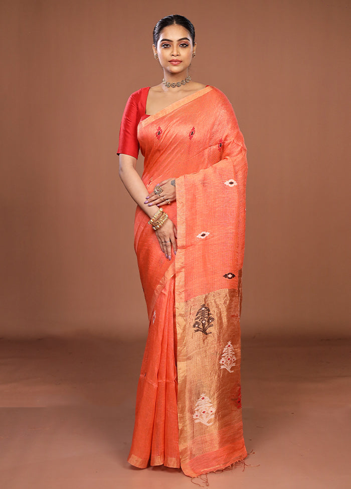 Pink Linen Silk Saree With Blouse Piece