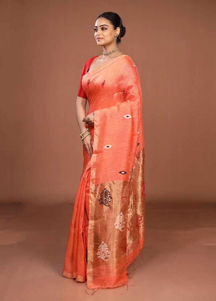 Pink Linen Silk Saree With Blouse Piece
