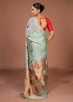 Green Linen Silk Saree With Blouse Piece