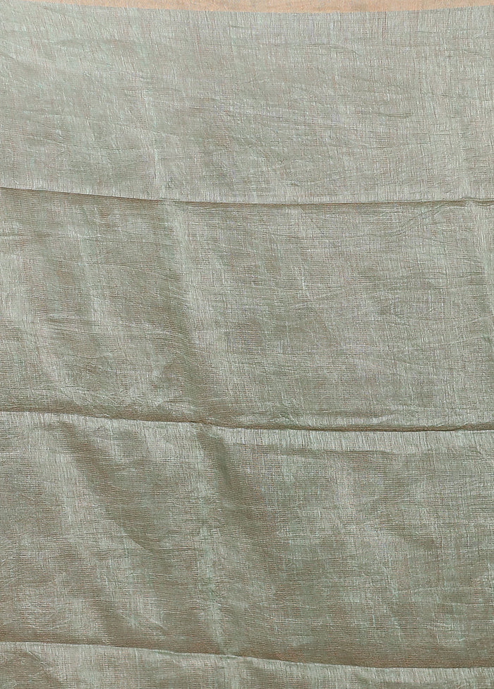 Green Linen Silk Saree With Blouse Piece