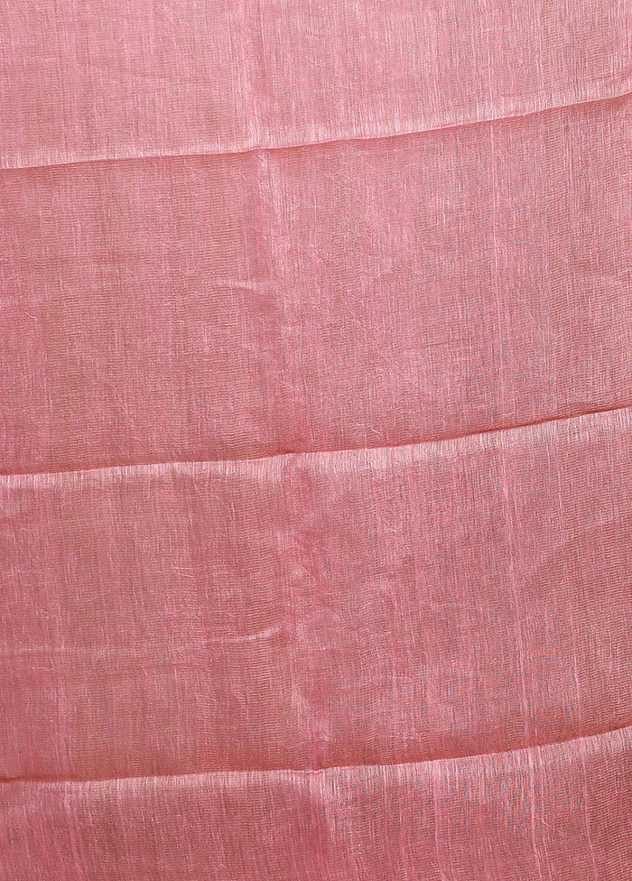 Pink Linen Silk Saree With Blouse Piece