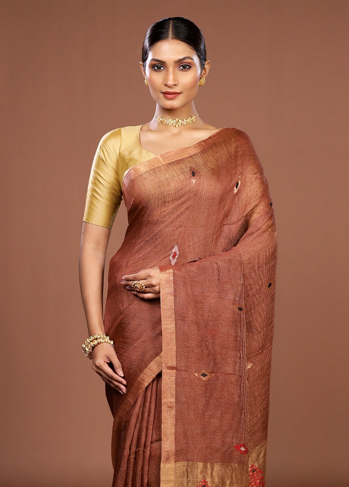 Maroon Linen Silk Saree With Blouse Piece