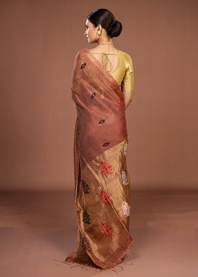 Maroon Linen Silk Saree With Blouse Piece