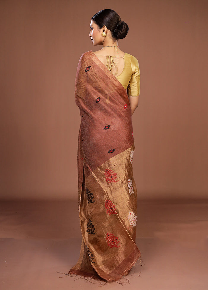 Maroon Linen Silk Saree With Blouse Piece