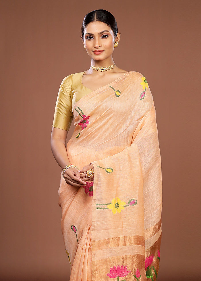 Rust Linen Silk Saree With Blouse Piece