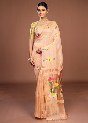 Rust Linen Silk Saree With Blouse Piece