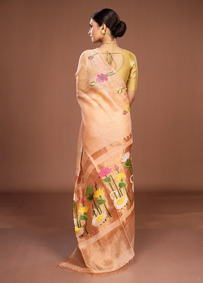 Rust Linen Silk Saree With Blouse Piece