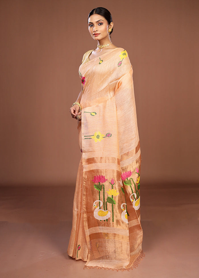 Rust Linen Silk Saree With Blouse Piece