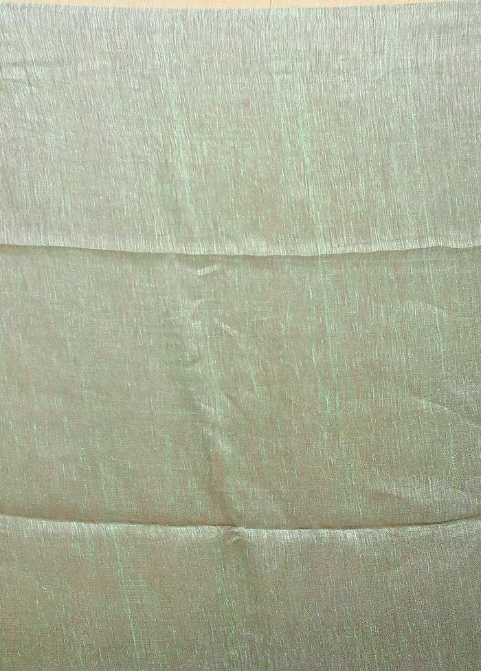 Green Linen Silk Saree With Blouse Piece
