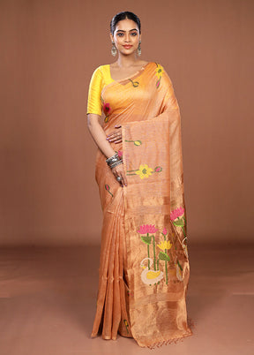 Pink Linen Silk Saree With Blouse Piece
