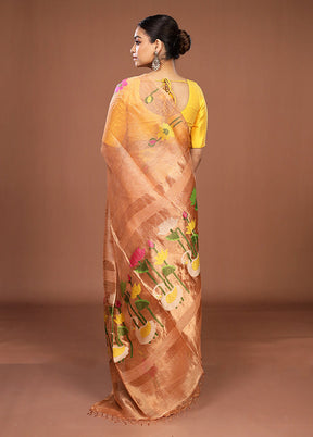 Pink Linen Silk Saree With Blouse Piece