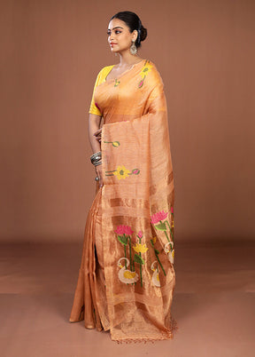 Pink Linen Silk Saree With Blouse Piece