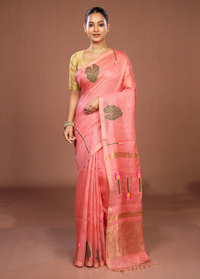 Pink Linen Silk Saree With Blouse Piece