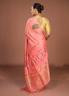 Pink Linen Silk Saree With Blouse Piece