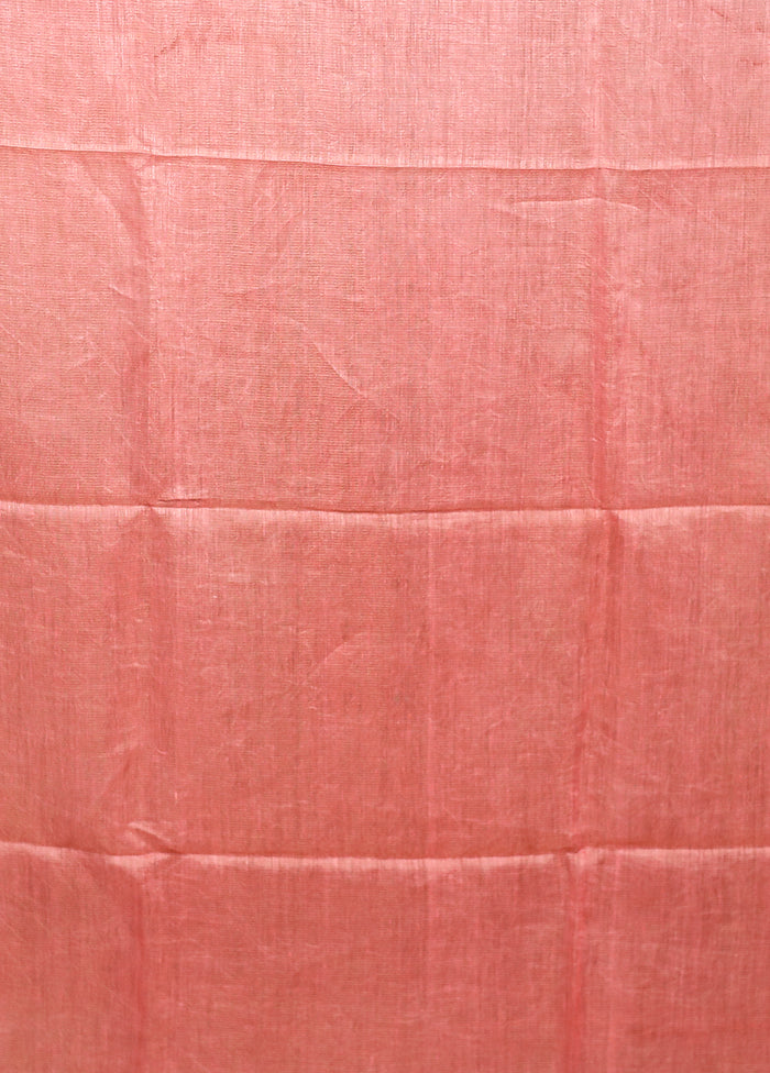 Pink Linen Silk Saree With Blouse Piece