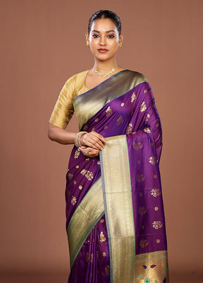 Purple Dupion Silk Saree With Blouse Piece