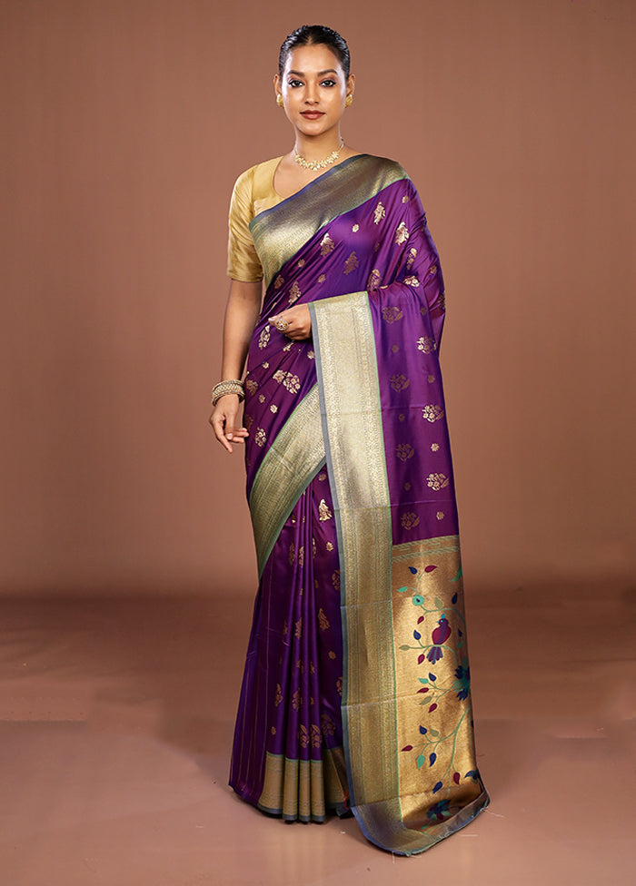 Purple Dupion Silk Saree With Blouse Piece