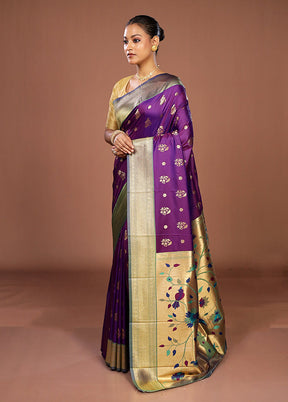 Purple Dupion Silk Saree With Blouse Piece