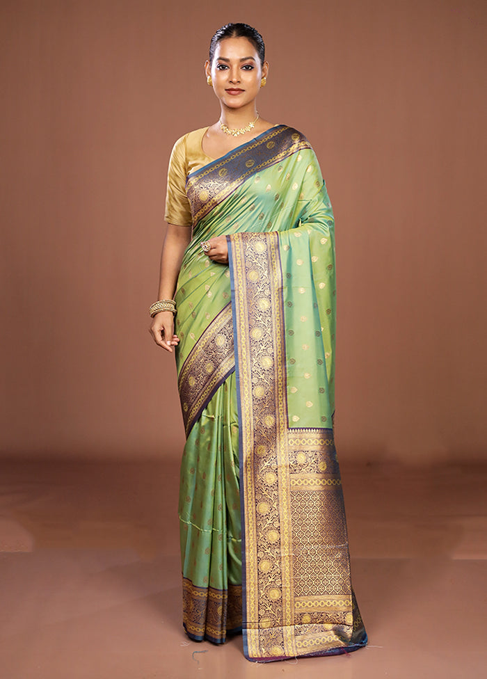 Green Dupion Silk Saree With Blouse Piece