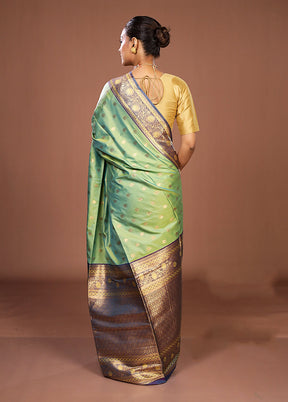 Green Dupion Silk Saree With Blouse Piece