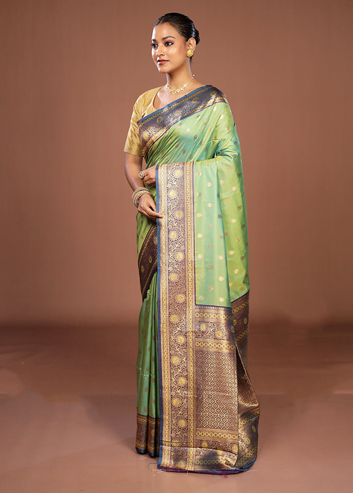 Green Dupion Silk Saree With Blouse Piece