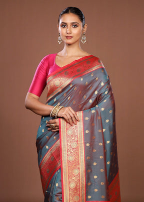 Pink Dupion Silk Saree With Blouse Piece