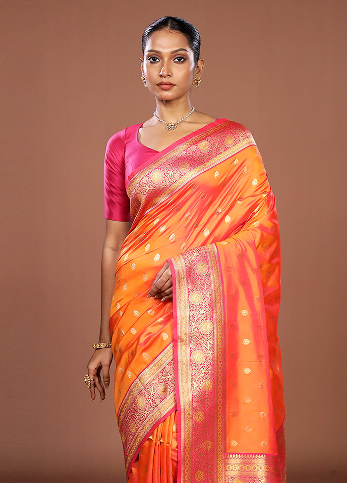 Orange Dupion Silk Saree With Blouse Piece