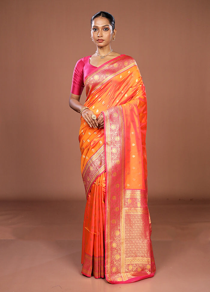 Orange Dupion Silk Saree With Blouse Piece