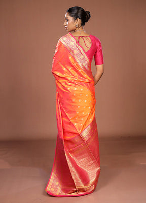 Orange Dupion Silk Saree With Blouse Piece